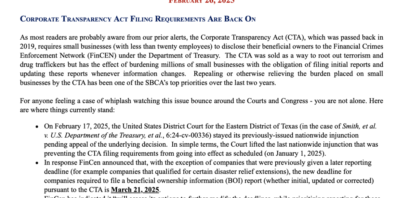 Protected: Corporate Transparency Act Filing Requirements Are Back On